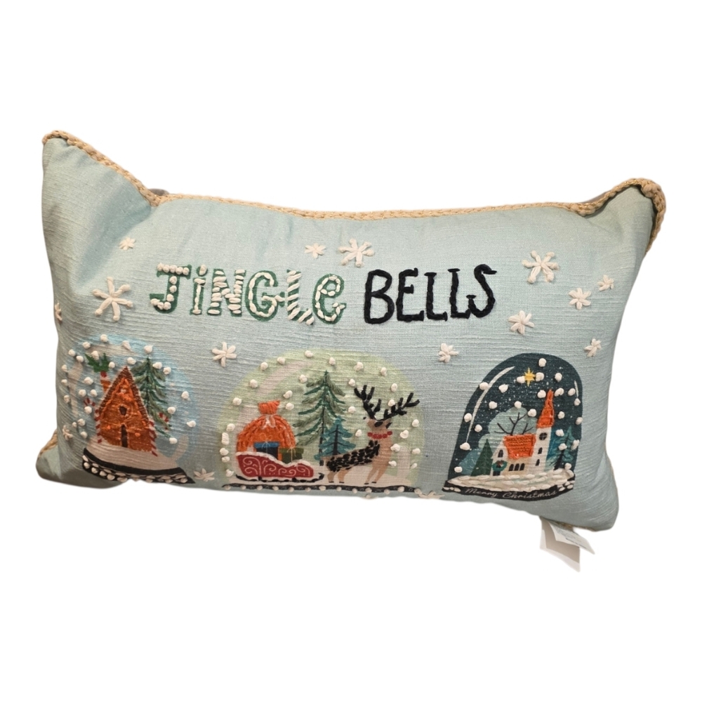 Jingle Bells embroidered Christmas lumbar pillow